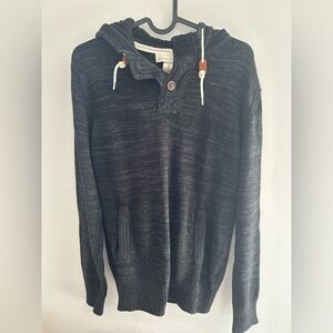 H&M L.O.G.G. dark Grey Hooded Cotton 3/4” Button Up Sweater Hoodie Small